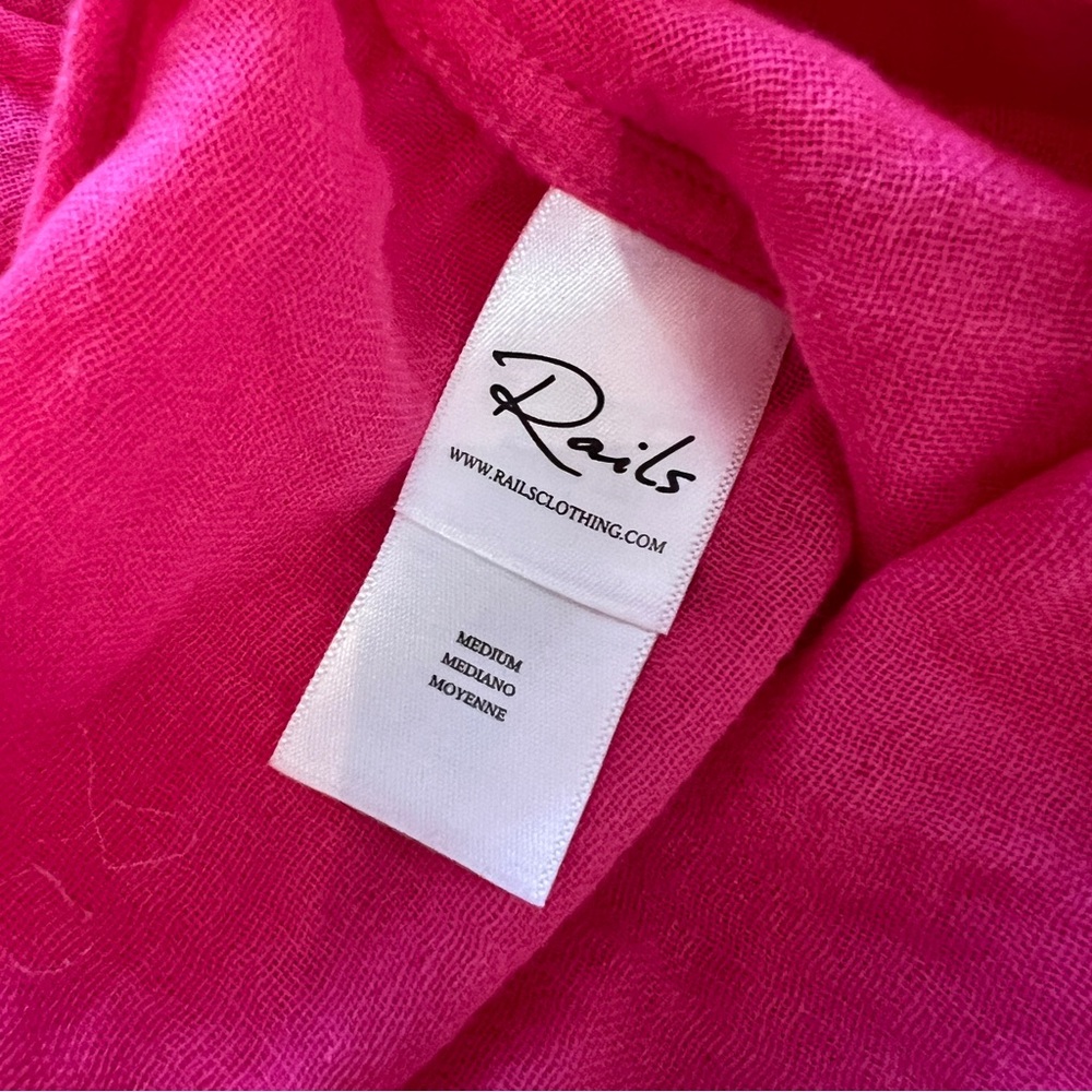 Rails Ellis Gauze Button Down Shirt Pink Hibiscus Organic Cotton M - Picture 10 of 11